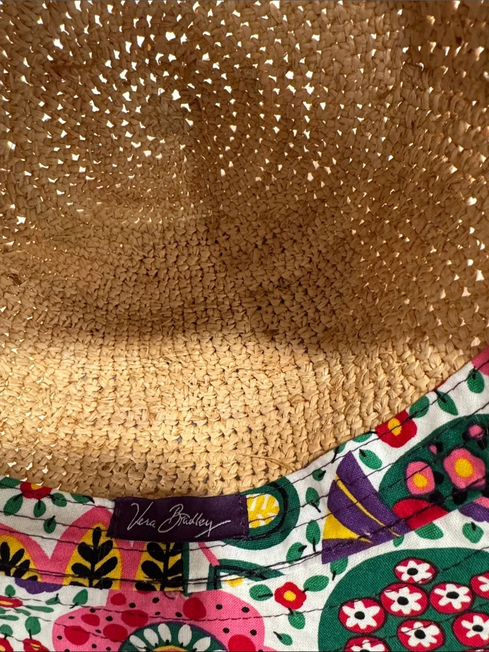 Vera Bradley Natural Straw Hat with Multicolor Floral Trim